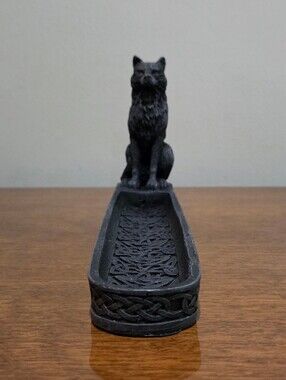 New Stoic Alpha Gray Wolf Incense Burner With Celtic Knotwork ~9.5"
